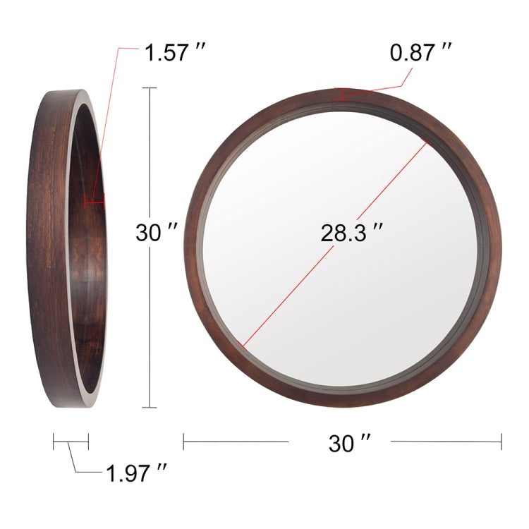 [US Warehouse] Wall-mounted Round Wooden Frame Bathroom Vanity Mirror, Size: 30 x 30 x 1.57 inch