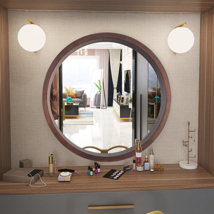 [US Warehouse] Wall-mounted Round Wooden Frame Bathroom Vanity Mirror, Size: 30 x 30 x 1.57 inch