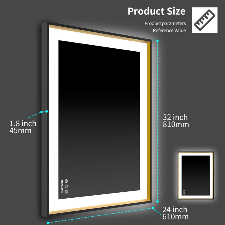 [US Warehouse] 48W Wall-mounted Rectangle Mirror Bathroom Vanity Mirror with Anti-fog Memory & LED Light, Size: 32x24x1.8 inch