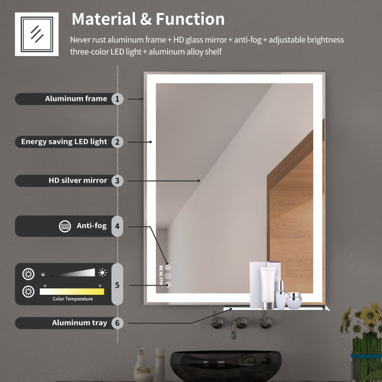 [US Warehouse] 48W Wall-mounted Bathroom Vanity Mirror with LED Light & Anti-fog Touch Switch, Size: 48x24x1.2 inch