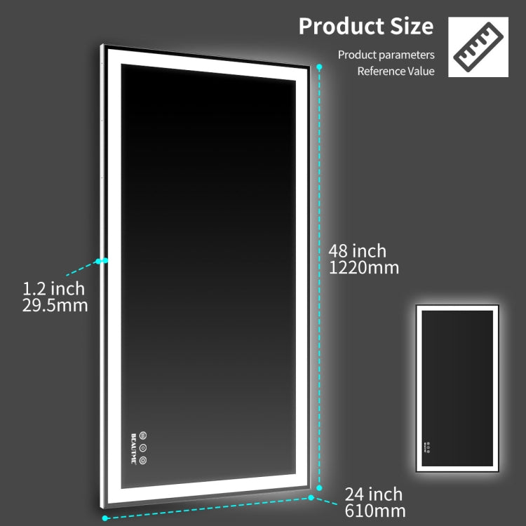 [US Warehouse] 48W Wall-mounted Bathroom Vanity Mirror with LED Light & Anti-fog Touch Switch, Size: 48x24x1.2 inch
