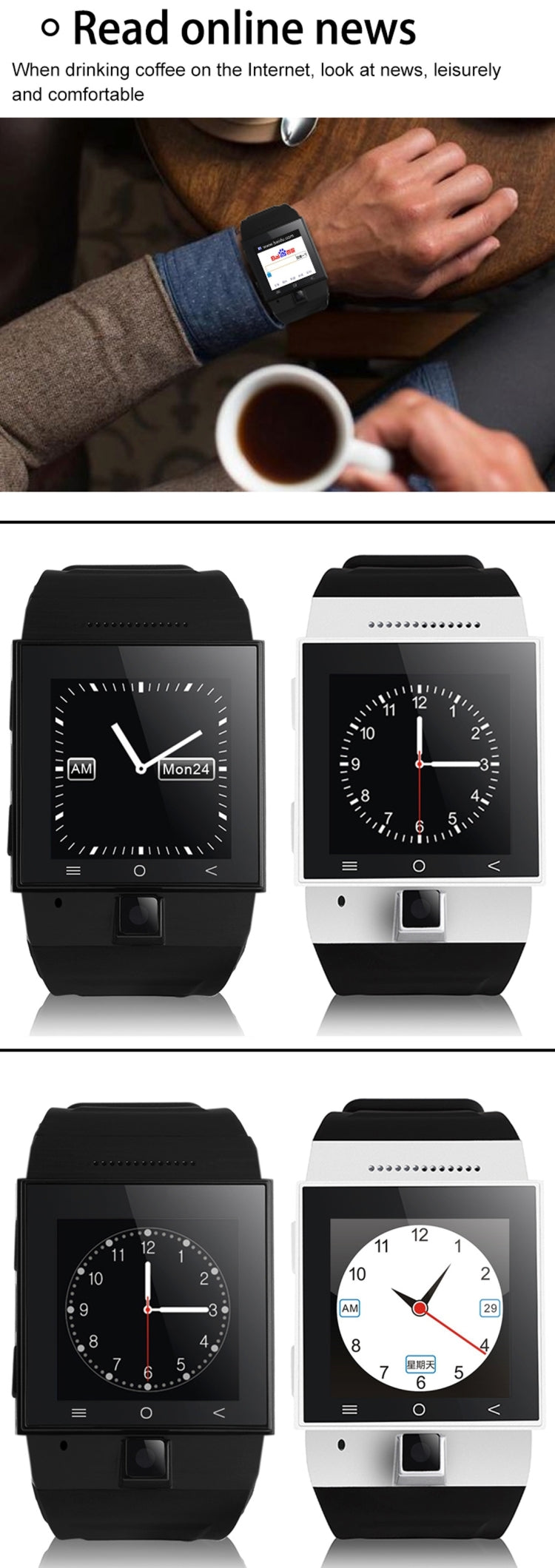 ZGPAX S55 Smart Watch Phone, Capacitive Touch Screen, Android 4.4.2, Support GPS, Bluetooth, FM Radio, WiFi, GSM & WCDMA