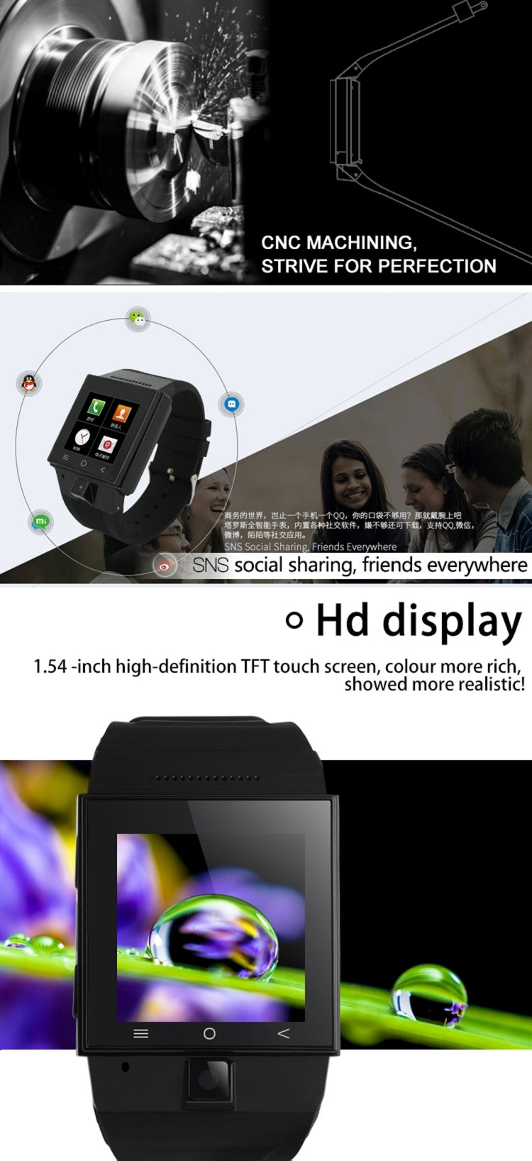 ZGPAX S55 Smart Watch Phone, Capacitive Touch Screen, Android 4.4.2, Support GPS, Bluetooth, FM Radio, WiFi, GSM & WCDMA