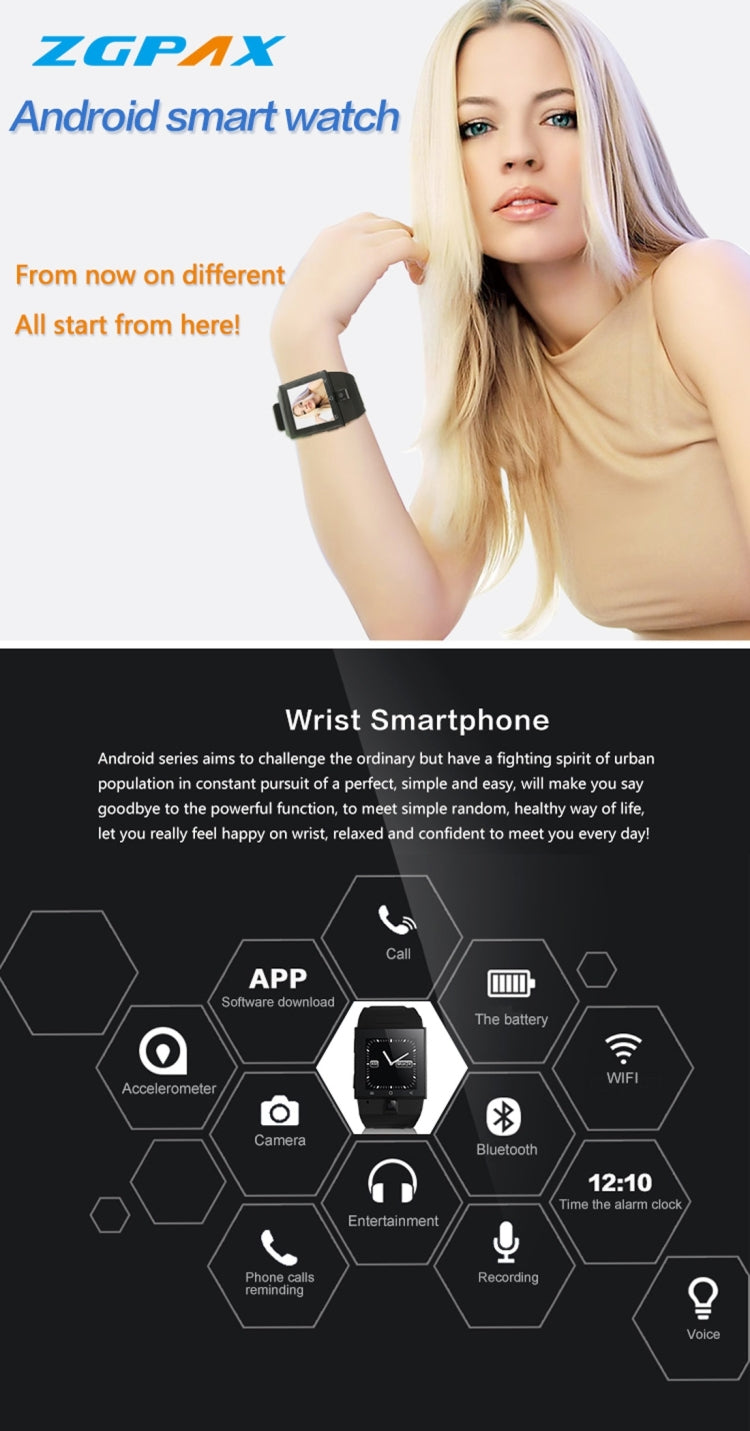 ZGPAX S55 Smart Watch Phone, Capacitive Touch Screen, Android 4.4.2, Support GPS, Bluetooth, FM Radio, WiFi, GSM & WCDMA