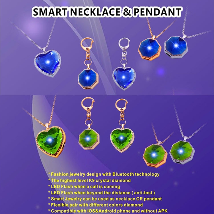 BN15 Octangle Style Acrylic Diamond Silver Zinc Alloy Bluetooth V3.0 Smart Necklace & Pendant Anti Lost Alarm