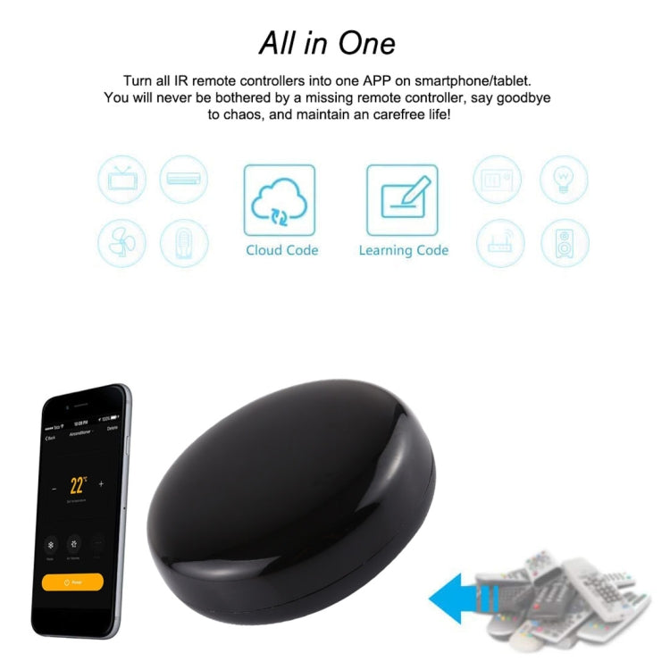 QEVDO QRA2 WiFi Infrared Smart Universal Remote Controller, Support Mobile Phones APP Remote Control & Alexa Voice Control & 360 Degree Omnidirectional Control & Timing Control(Black)