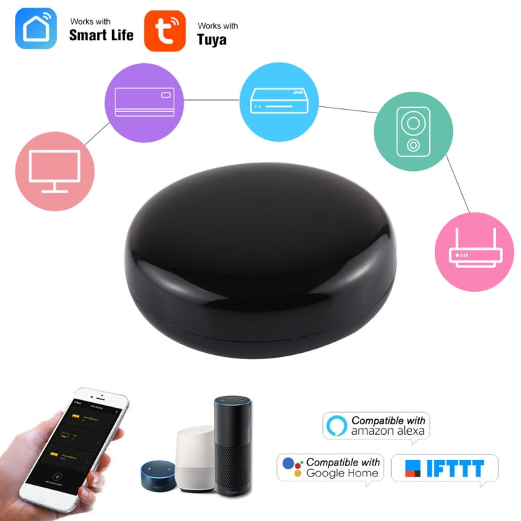 QEVDO QRA2 WiFi Infrared Smart Universal Remote Controller, Support Mobile Phones APP Remote Control & Alexa Voice Control & 360 Degree Omnidirectional Control & Timing Control(Black)