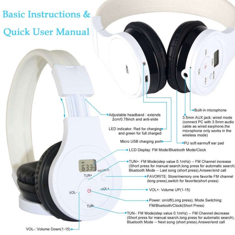 HRD-391 Portable FM Radio Receiver Bluetooth Headset(White)