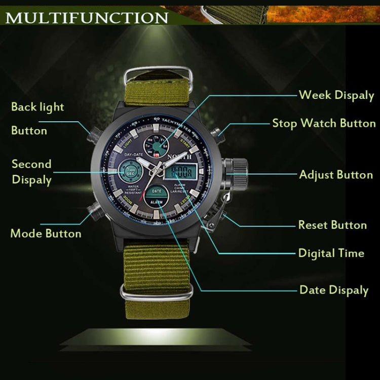 6022 North Men Fashion Nylon Belt Calendar Display Sport Smart Digital Quartz Watch(Black)