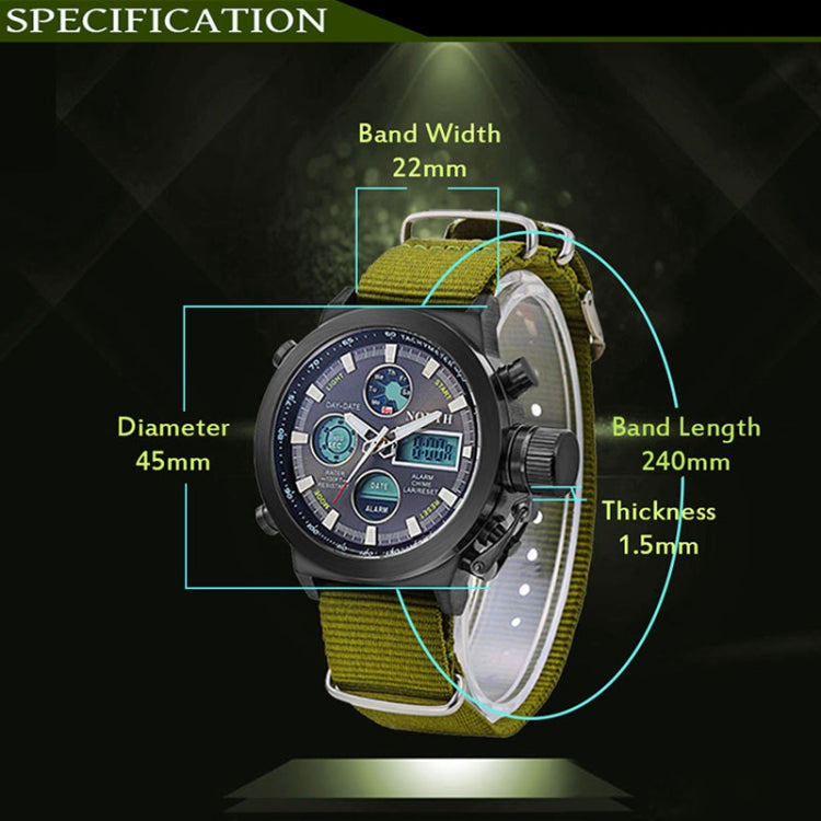 6022 North Men Fashion Nylon Belt Calendar Display Sport Smart Digital Quartz Watch(Black)