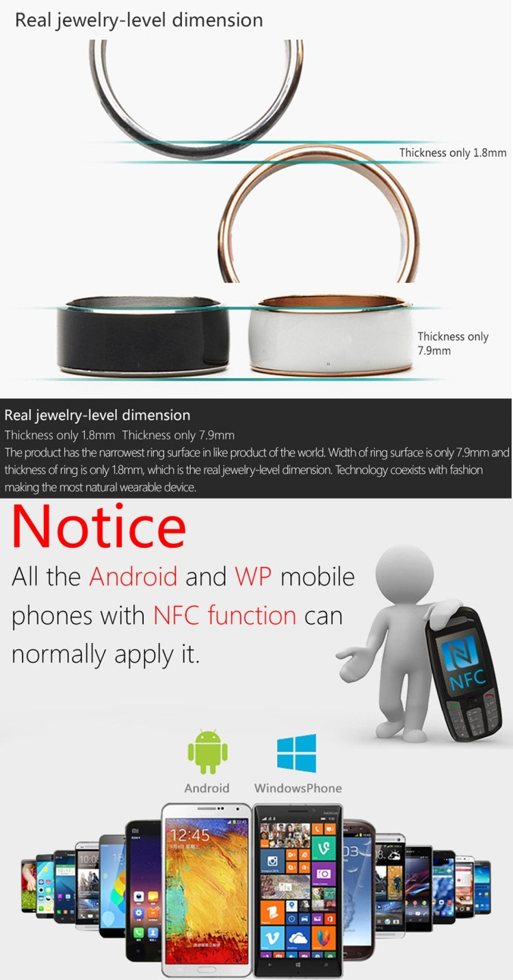 JAKCOM R3F Amorphous Titanium Alloy Smart Ring, Waterproof & Dustproof, Health Tracker, Wireless Sharing, Push Message, Inner Perimeter: 57.1mm(Black)