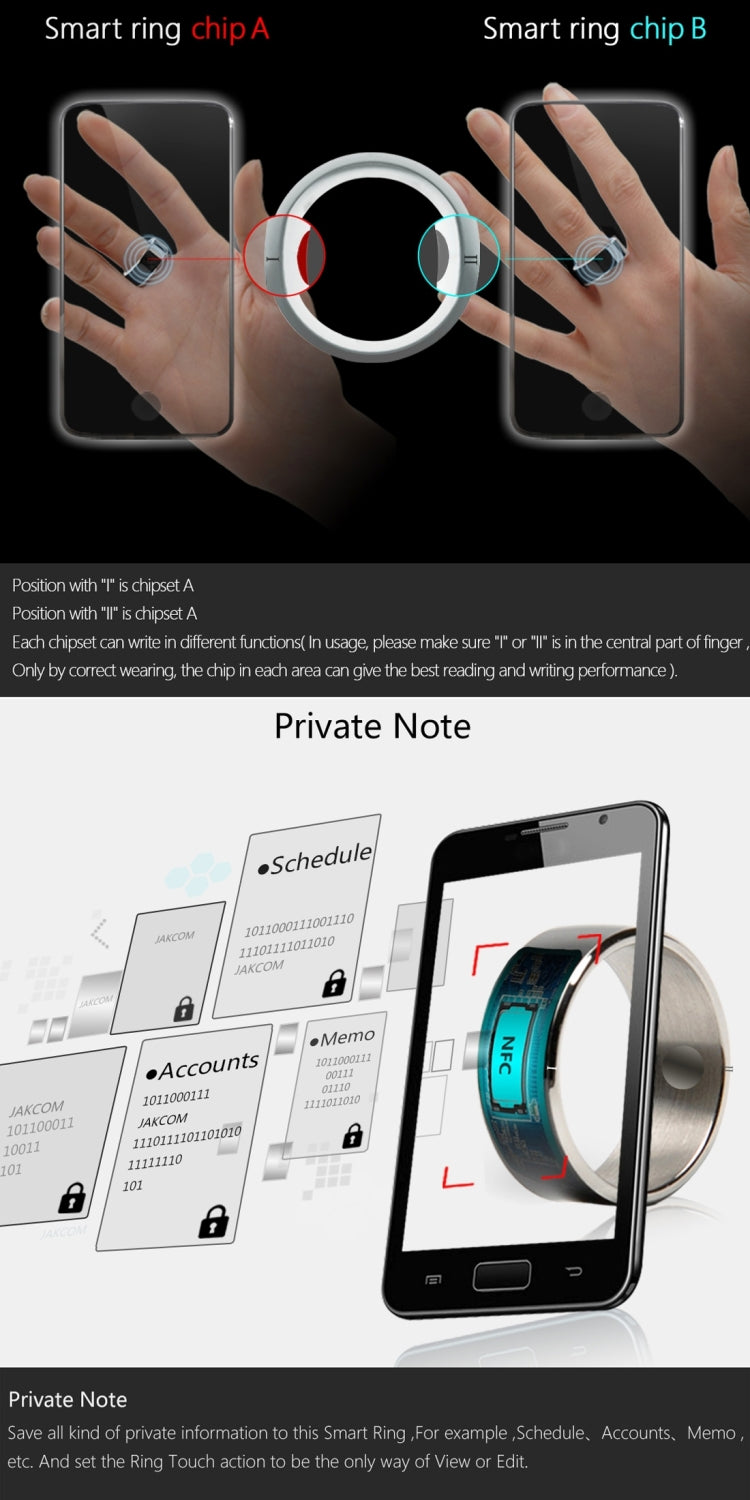 JAKCOM R3F Amorphous Titanium Alloy Smart Ring, Waterproof & Dustproof, Health Tracker, Wireless Sharing, Push Message, Inner Perimeter: 60mm(Black)