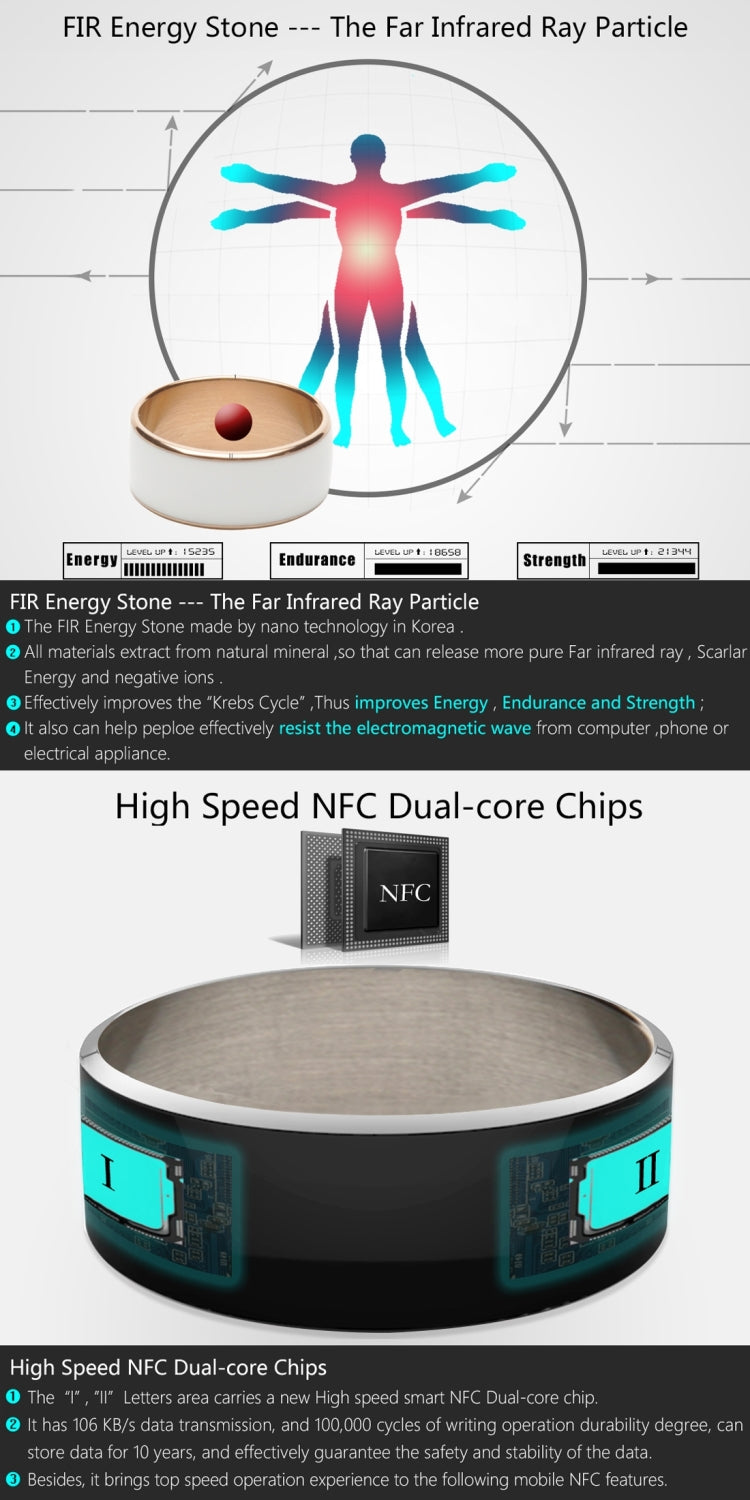 JAKCOM R3F Amorphous Titanium Alloy Smart Ring, Waterproof & Dustproof, Health Tracker, Wireless Sharing, Push Message, Inner Perimeter: 70mm(Black)