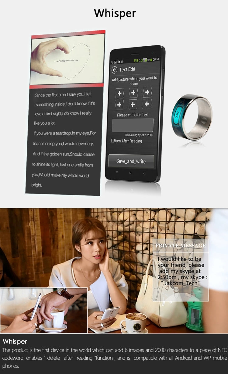 JAKCOM R3F Amorphous Titanium Alloy Smart Ring, Waterproof & Dustproof, Health Tracker, Wireless Sharing, Push Message, Inner Perimeter: 54mm(Black)