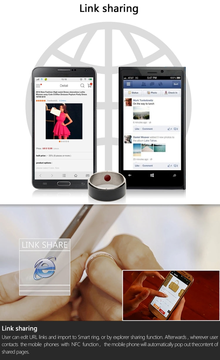 JAKCOM R3F 18K Rose Gold Smart Ring, Waterproof & Dustproof, Health Tracker, Wireless Sharing, Push Message, Inner Perimeter: 60mm(White)