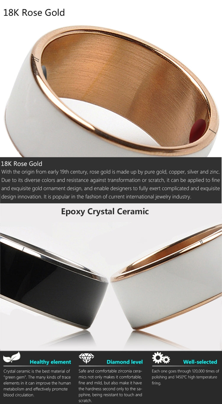 JAKCOM R3F 18K Rose Gold Smart Ring, Waterproof & Dustproof, Health Tracker, Wireless Sharing, Push Message, Inner Perimeter: 70mm(White)