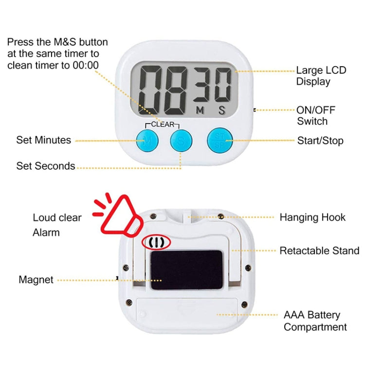 Digital Kitchen Timer Electronic Alarm Magnetic Backing with LCD Display for Cooking Baking Sports Games Office