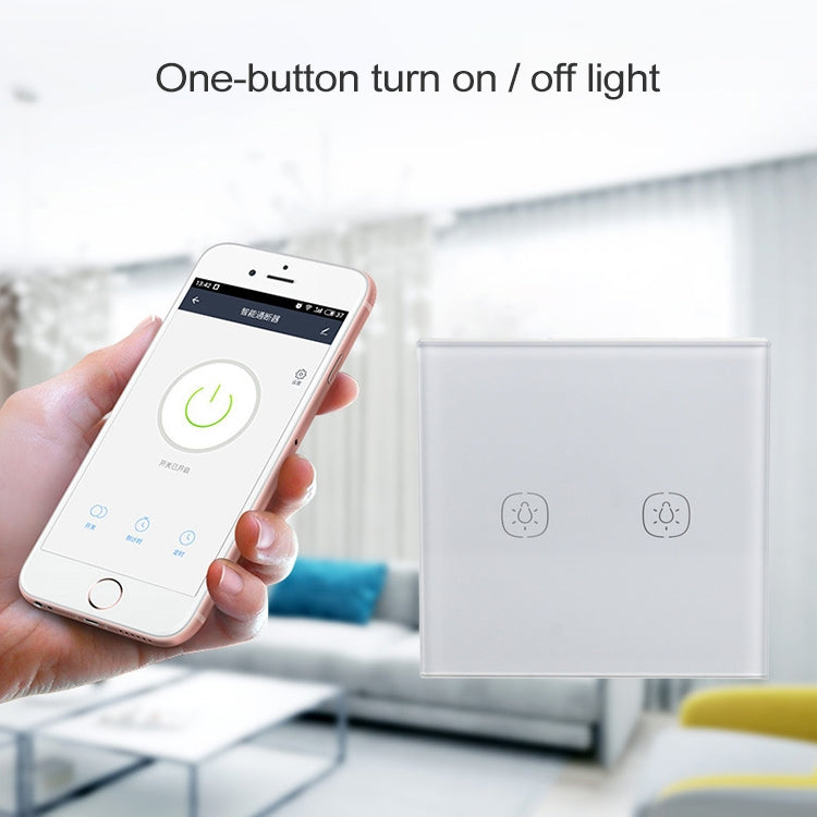 2.4G 2 Buttons Smart Light Wall Switch, Support Alexa / Google Home Voice Control, US Plug