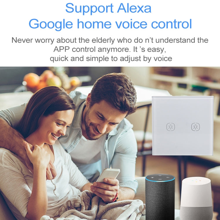 2.4G 2 Buttons Smart Light Wall Switch, Support Alexa / Google Home Voice Control, US Plug