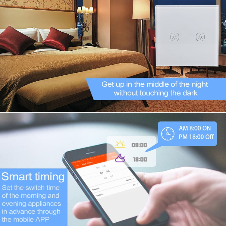 2.4G 2 Buttons Smart Light Wall Switch, Support Alexa / Google Home Voice Control, US Plug
