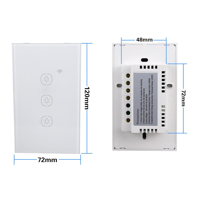 2.4G 3 Buttons Smart Light Wall Switch, Support Alexa / Google Home Voice Control, US Plug