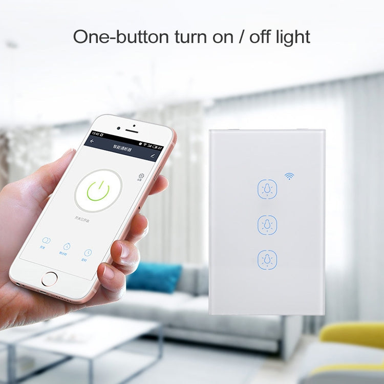 2.4G 3 Buttons Smart Light Wall Switch, Support Alexa / Google Home Voice Control, US Plug