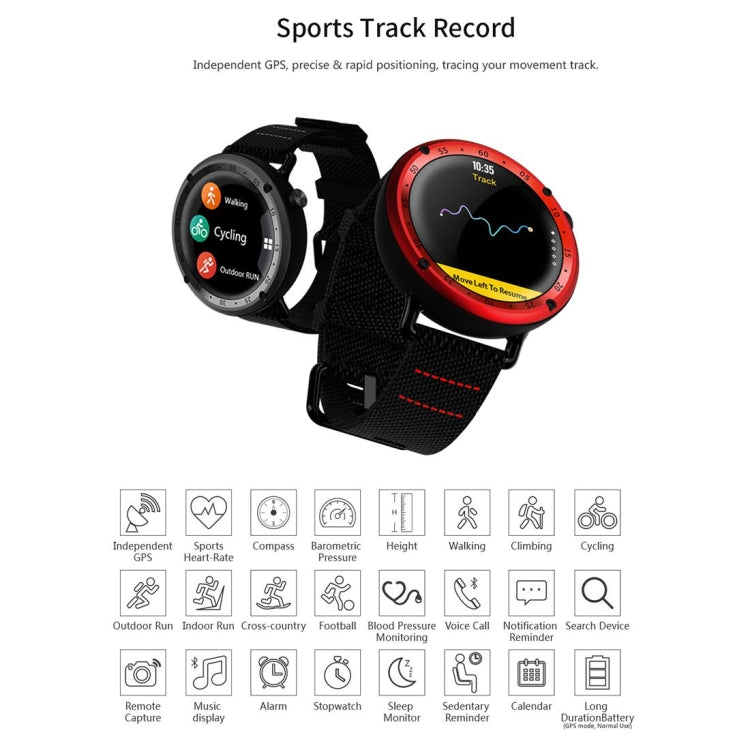 L19 Sports Fitness Tracker Waterproof 1.3 inch TFT GPS Bluetooth Smart Watch with Heart Rate Monitor & Compass & Blood Pressure