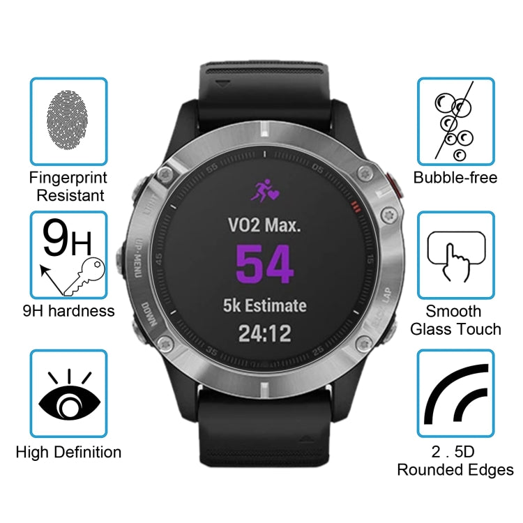 For Garmin Fenix 6 0.26mm 2.5D 9H Tempered Glass Film Screen Protector