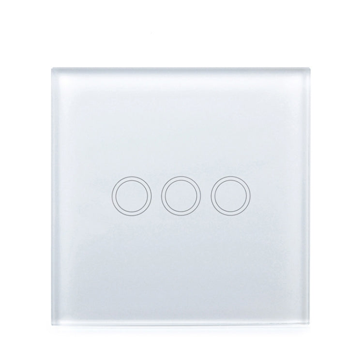 86mm 3 Gang Tempered Glass Panel Wall Switch Smart Home Light Touch Switch with RF433 Remote Controller, AC 110V-240V