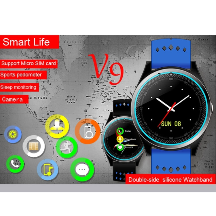 V9 Can Insert TF Card Watch Phone, 240*240 Pixel, 1.22 inch HD Full Circle Display Screen, Silicone Watchband,  Smart Watch Phone, Support Network: 2G, TF Card / MP3 / Music Play / Camera / Sedentary Reminder / Bluetooth