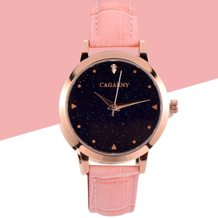 CAGARNY 6875 Round Dial Water Resistant Starry Sky Pattern Fashion Women Quartz Wrist Watch with Leather Band
