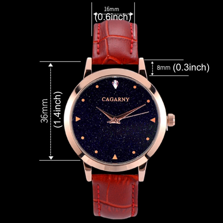 CAGARNY 6875 Round Dial Water Resistant Starry Sky Pattern Fashion Women Quartz Wrist Watch with Leather Band