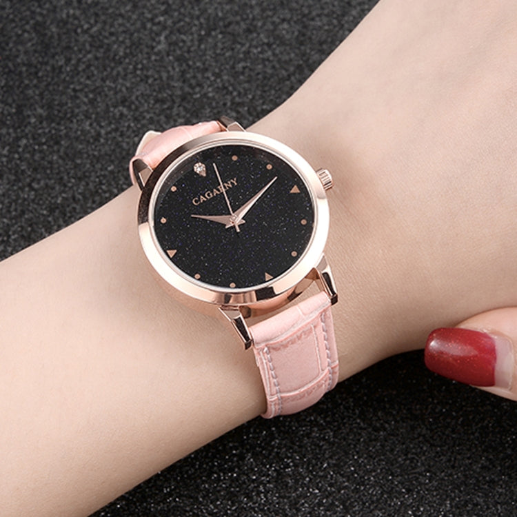 CAGARNY 6875 Round Dial Water Resistant Starry Sky Pattern Fashion Women Quartz Wrist Watch with Leather Band