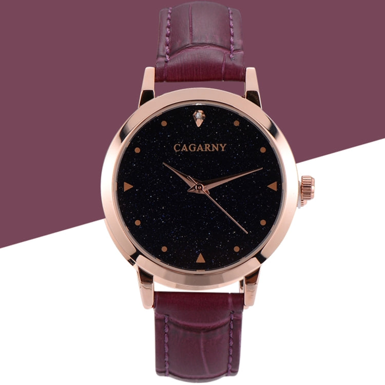 CAGARNY 6875 Round Dial Water Resistant Starry Sky Pattern Fashion Women Quartz Wrist Watch with Leather Band