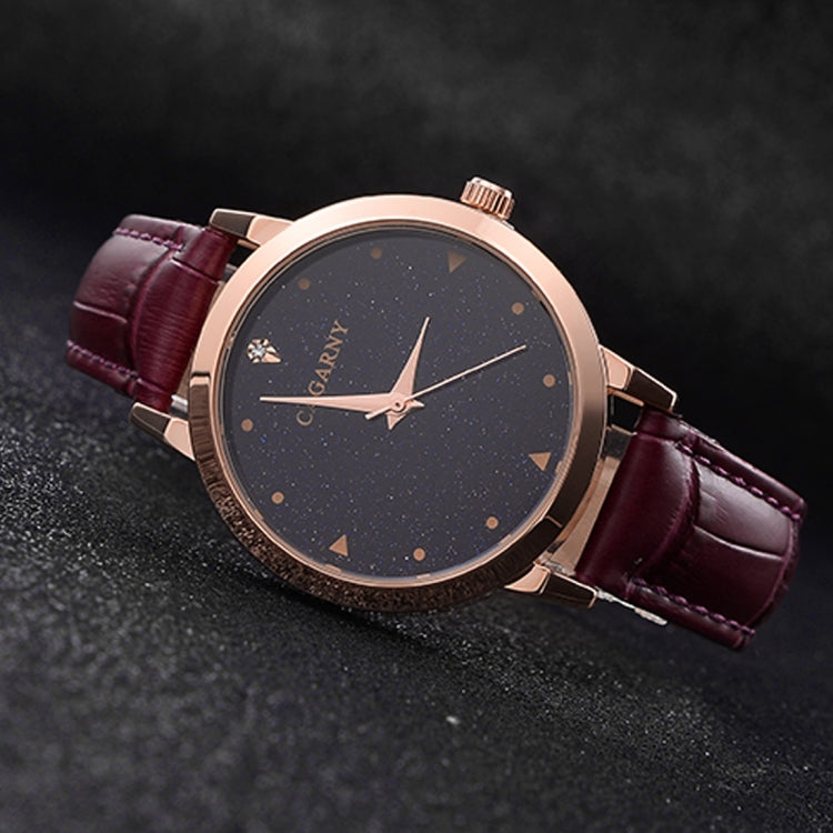 CAGARNY 6875 Round Dial Water Resistant Starry Sky Pattern Fashion Women Quartz Wrist Watch with Leather Band