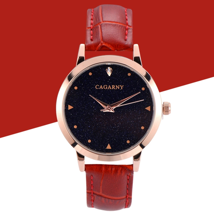 CAGARNY 6875 Round Dial Water Resistant Starry Sky Pattern Fashion Women Quartz Wrist Watch with Leather Band