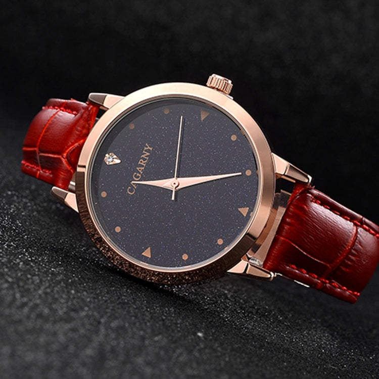 CAGARNY 6875 Round Dial Water Resistant Starry Sky Pattern Fashion Women Quartz Wrist Watch with Leather Band