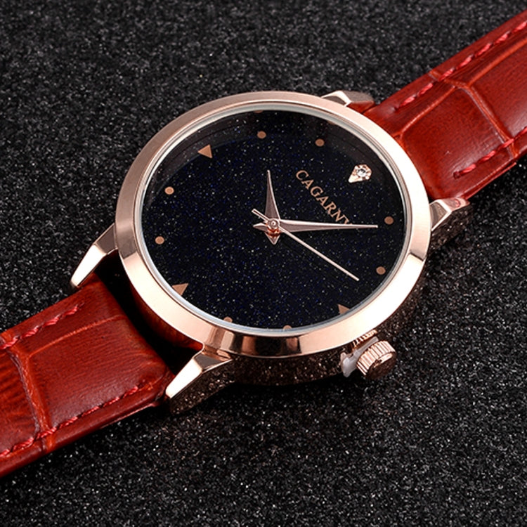 CAGARNY 6875 Round Dial Water Resistant Starry Sky Pattern Fashion Women Quartz Wrist Watch with Leather Band