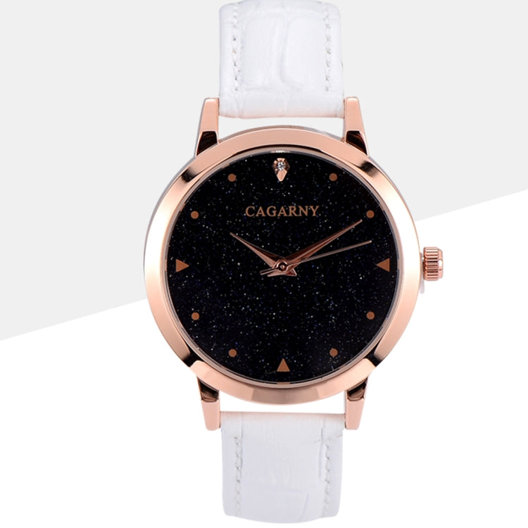 CAGARNY 6875 Round Dial Water Resistant Starry Sky Pattern Fashion Women Quartz Wrist Watch with Leather Band