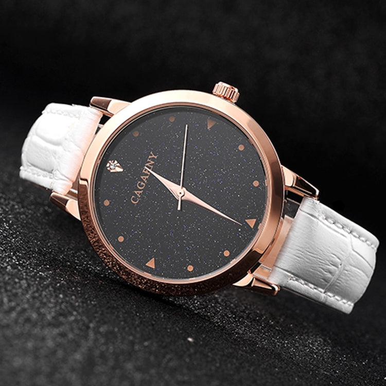 CAGARNY 6875 Round Dial Water Resistant Starry Sky Pattern Fashion Women Quartz Wrist Watch with Leather Band