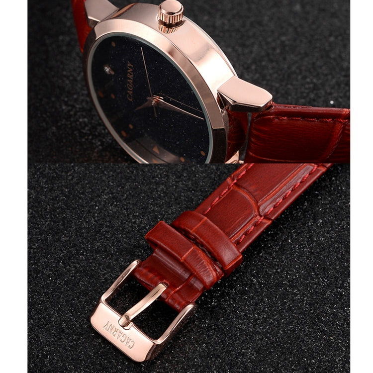 CAGARNY 6875 Round Dial Water Resistant Starry Sky Pattern Fashion Women Quartz Wrist Watch with Leather Band