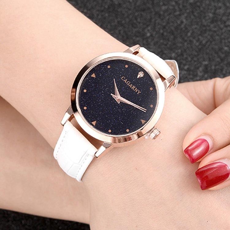 CAGARNY 6875 Round Dial Water Resistant Starry Sky Pattern Fashion Women Quartz Wrist Watch with Leather Band