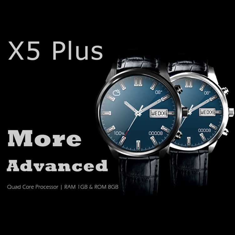 X5 Plus Smart Watch Phone, 1GB+8GB, 1.39 inch OLED Screen Android 5.1 MTK6580 Quad Core, Genuine Cowhide Leather Watch Band, Network: 3G, Support Heart Rate Monitor & Pedometer & GPS & WiFi & Bluetooth