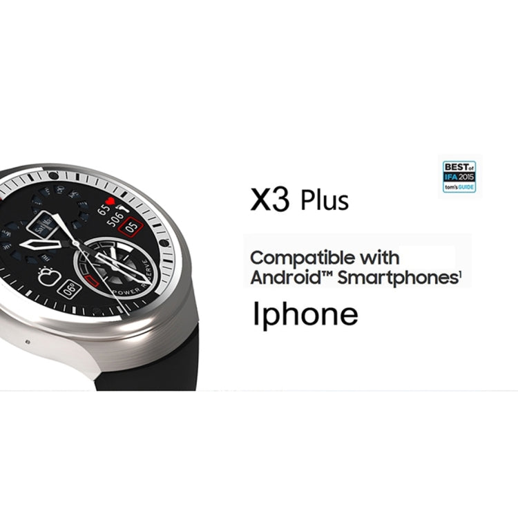 X3 Plus Smart Watch Phone, 1GB+16GB, 1.3 inch IPS Screen Android 5.1 MTK6580 Quad Core 1.3GHz, Silicone Watch Band, Network: 3G, Support Heart Rate Monitor & Pedometer & GPS & WiFi & Bluetooth