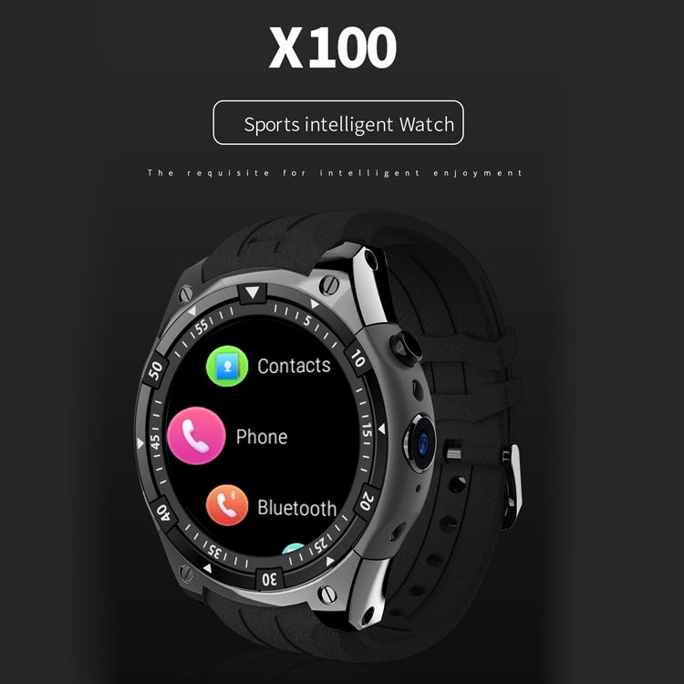 X100 Smart Watch Phone, 512MB+8GB, 1.3 inch IPS Screen Android 5.1 MT6580A Quad Core 1.3GHz, Silicone Watch Band, BT4.0 Bluetooth, Network: 3G, Support Heart Rate Monitor & Pedometer & GPS & WiFi & G-sensor