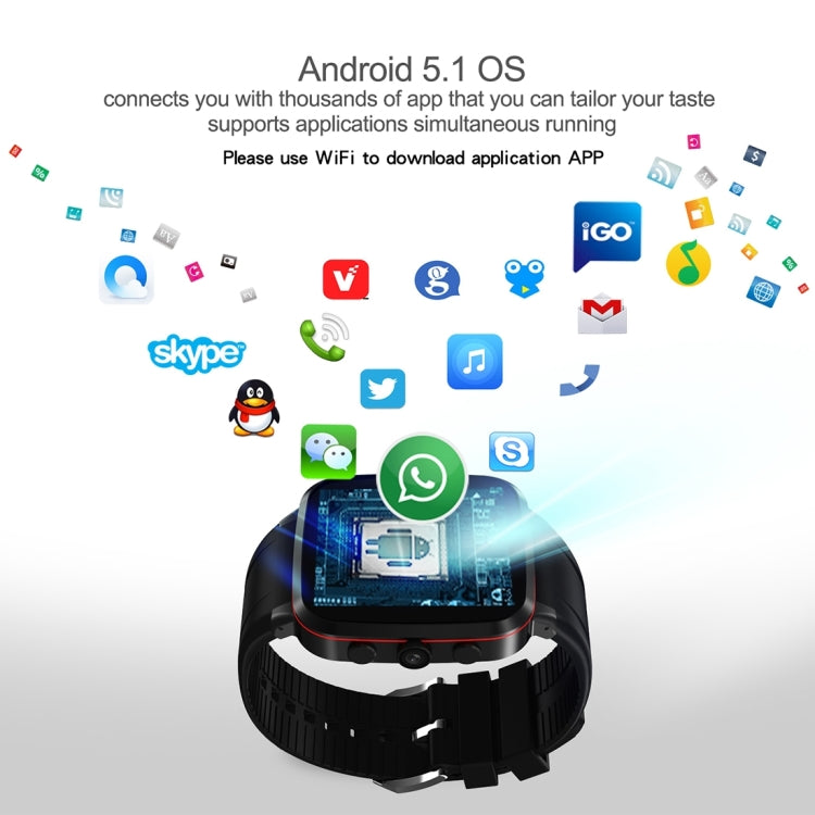 N8 Smart Watch Phone, 1GB+8GB, 1.54 inch IPS Screen Android 5.1 MTK6580 Quad Core 1.3GHz, Silicone Watch Band, Bluetooth4.0, Network: 3G, Support Heart Rate Monitor & Pedometer & GPS & WiFi & Music