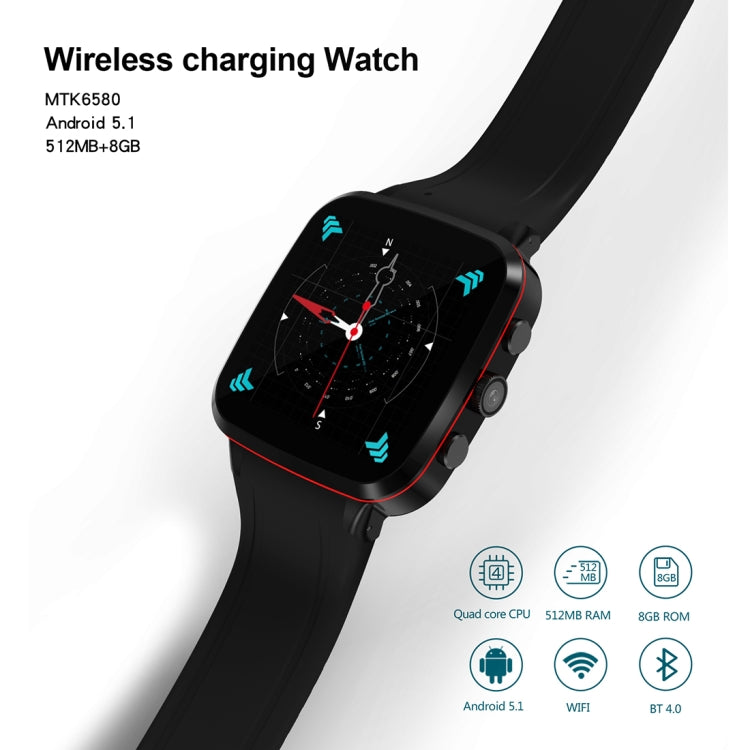 N8 Smart Watch Phone, 1GB+8GB, 1.54 inch IPS Screen Android 5.1 MTK6580 Quad Core 1.3GHz, Silicone Watch Band, Bluetooth4.0, Network: 3G, Support Heart Rate Monitor & Pedometer & GPS & WiFi & Music