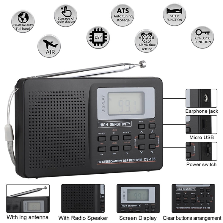 CS-106 10KHZ Multifunctional Full Band Digital Demodulation Stereo Radio Receiver