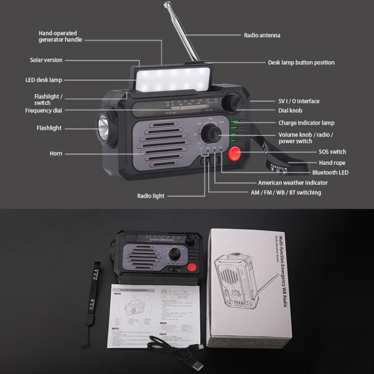KK-228 Multifunctional Solar Power Hand Generator Radio Outdoor Emergency Disaster Prevention