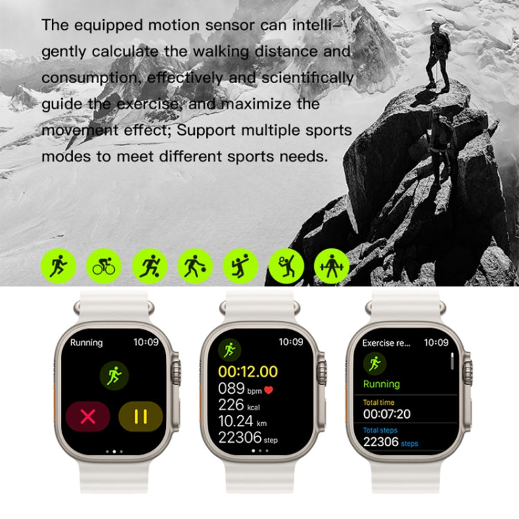 T800 Ultra 1.99 inch Silicone Band Smart Watch Support Heart Rate / ECG (Black)
